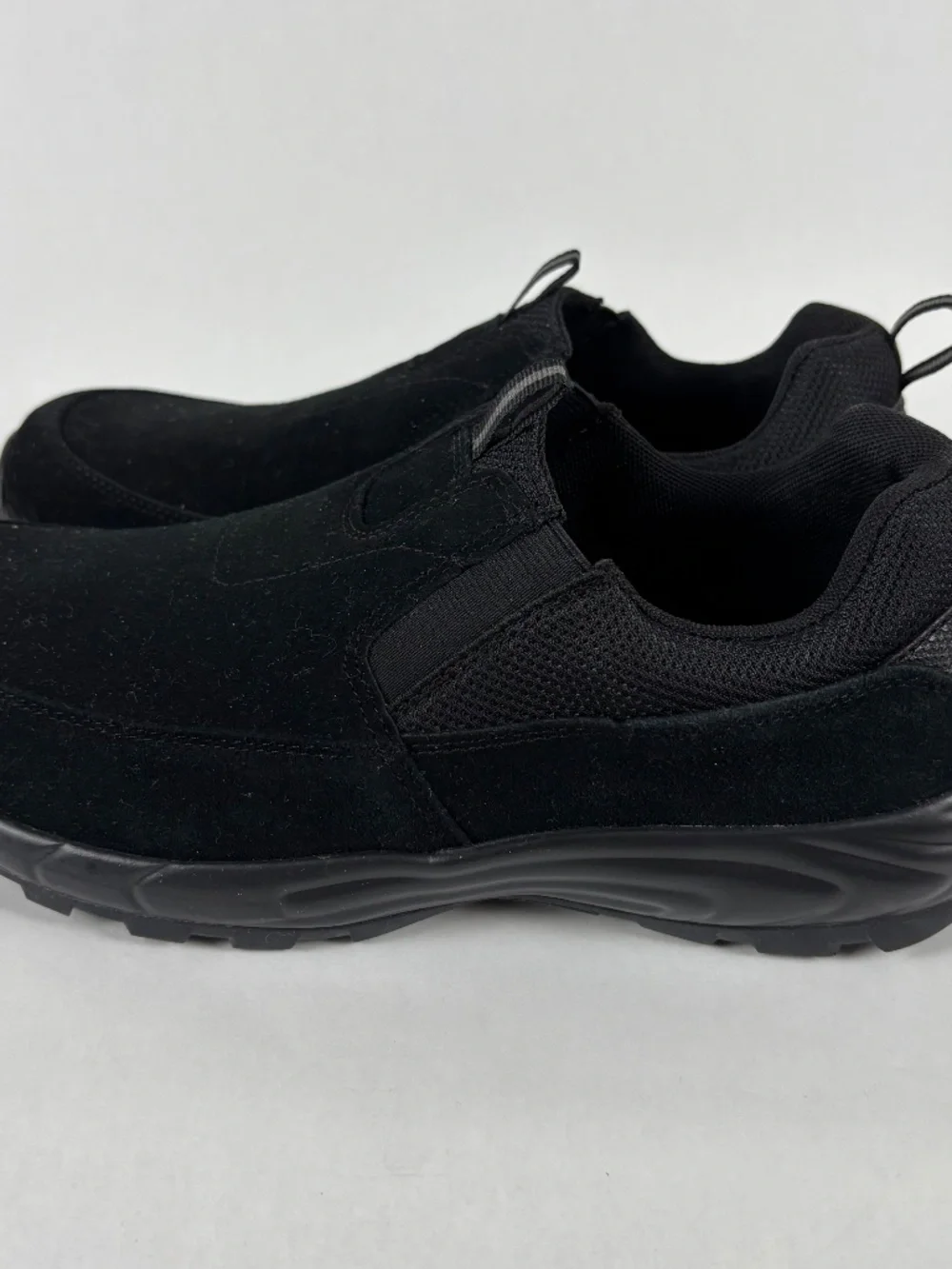 George, Slip-On, Sneakers/Shoes, Black Genuine Suede, Memory Foam, Size 8.5 W